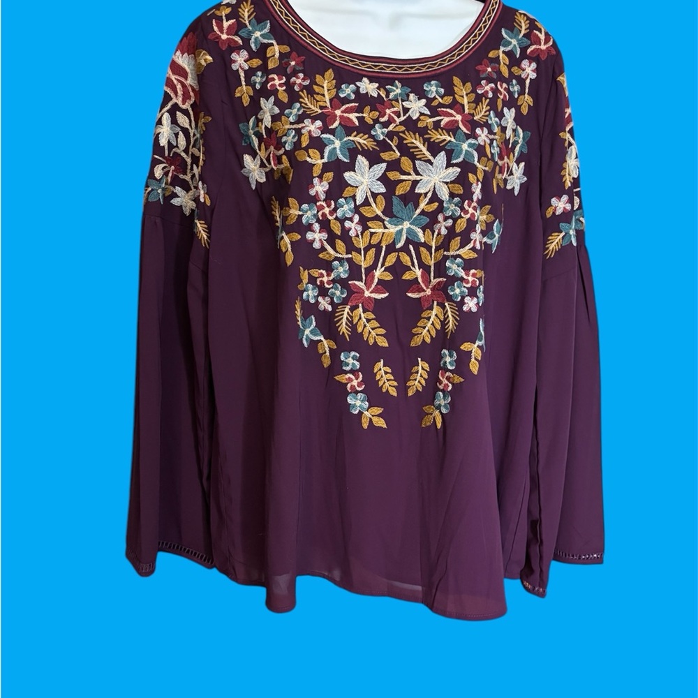 Floral Embroidered Purple Women's Top